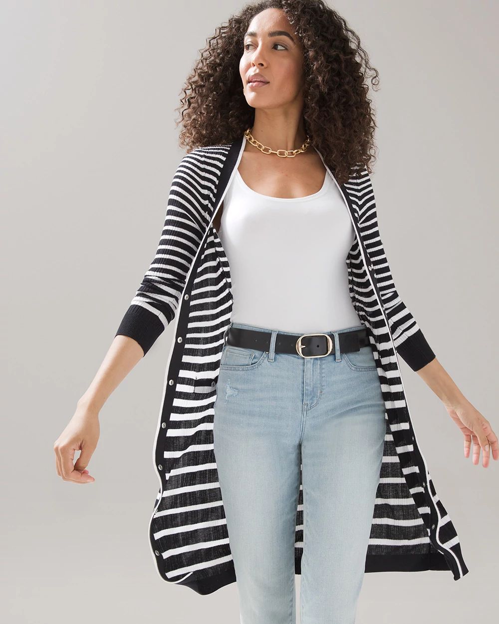 Black + White Striped Cardigan