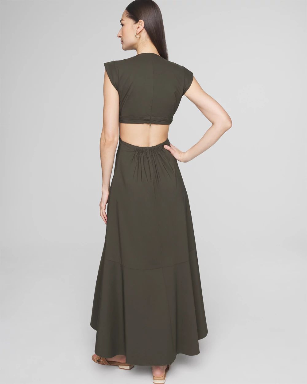 Cap Sleeve V-Neck Cutout Midi Dress click to view larger image.