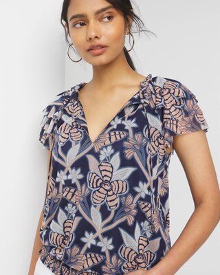 Ruffle Sleeve Mesh Top