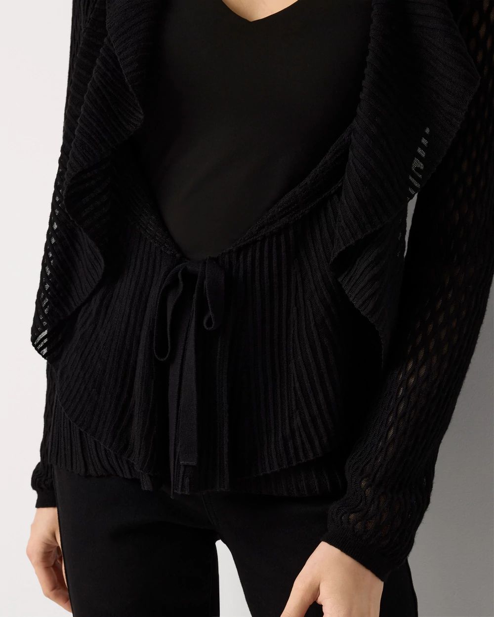 Petite Long Sleeve Pointelle Peplum Cardigan click to view larger image.