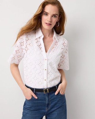 Elbow Sleeve Lace Cotton Shirt