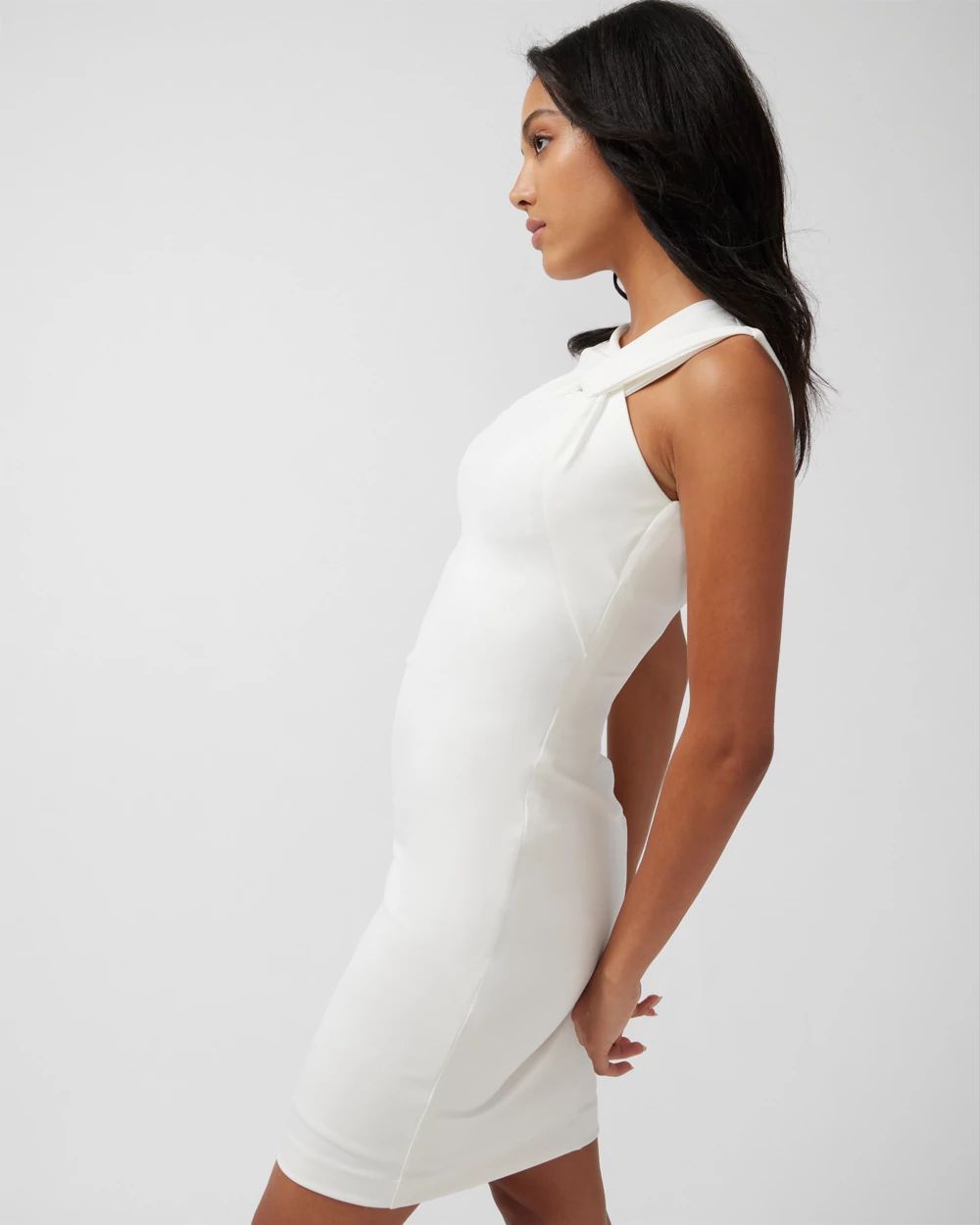 Asymmetrical Neck White Dress click to view larger image.