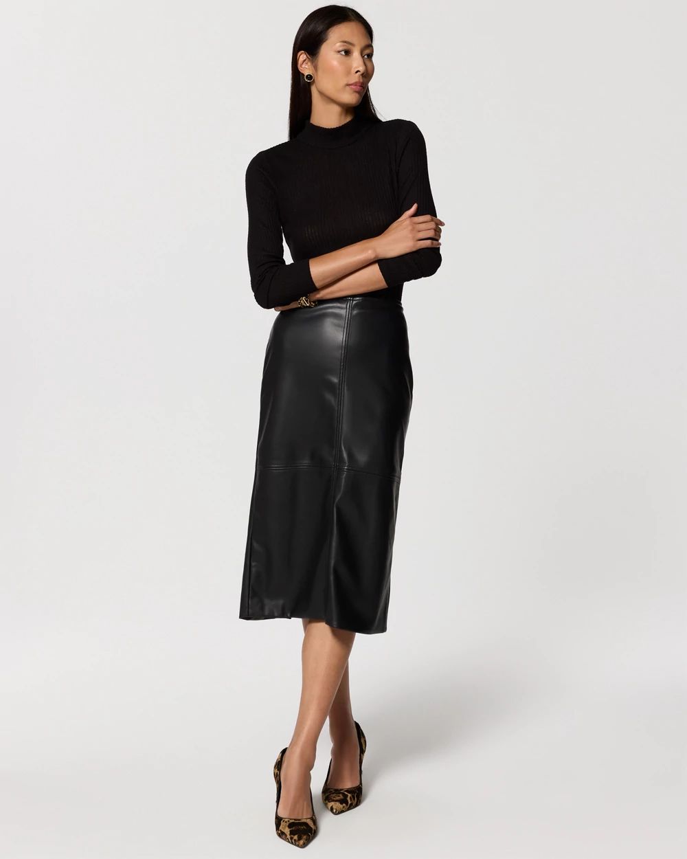Faux Leather Midi Pencil Skirt