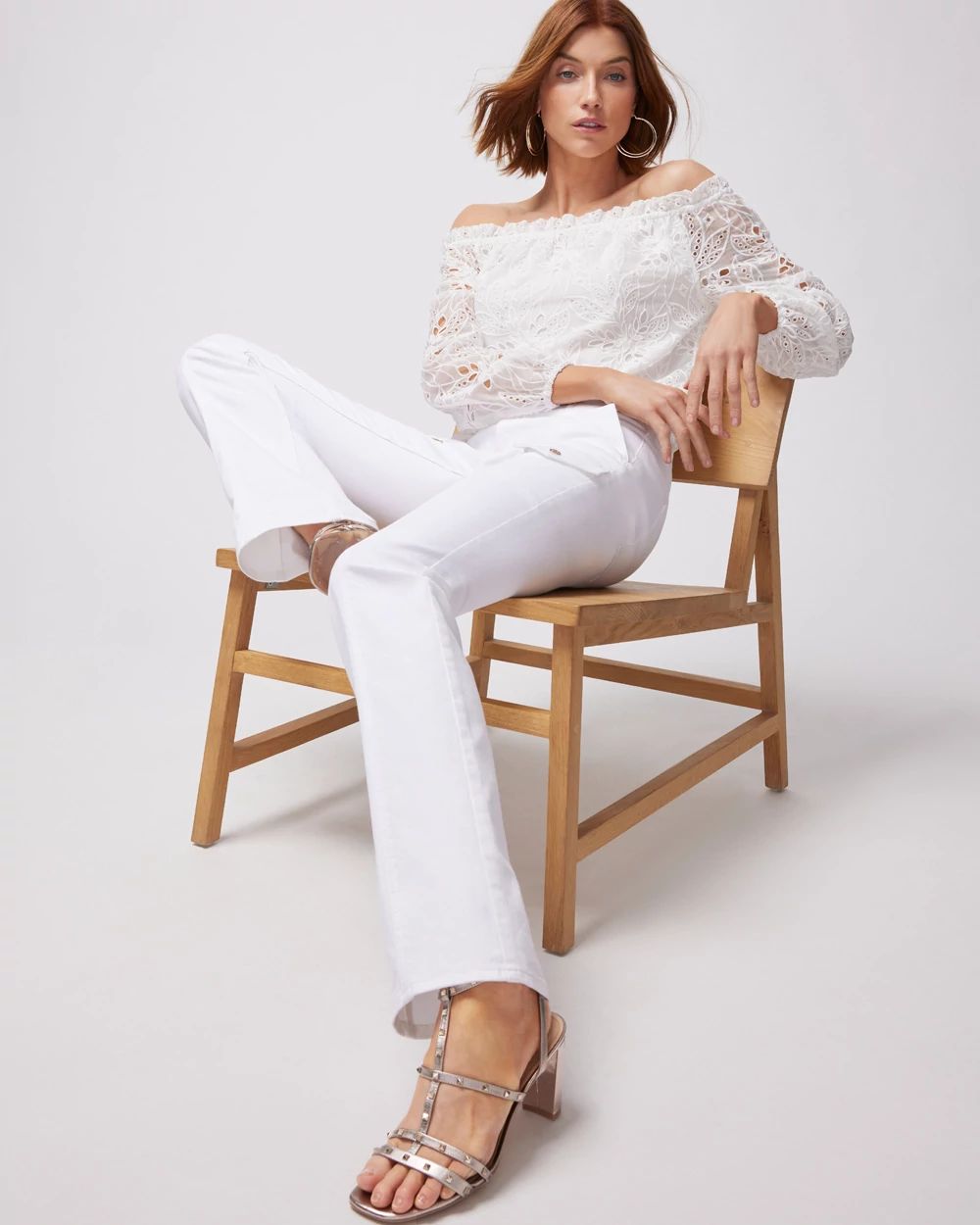 Off-the-Shoulder Eyelet Blouse click to view larger image.
