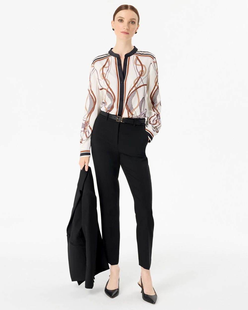 Stand Collar Satin Shirt click to view larger image.