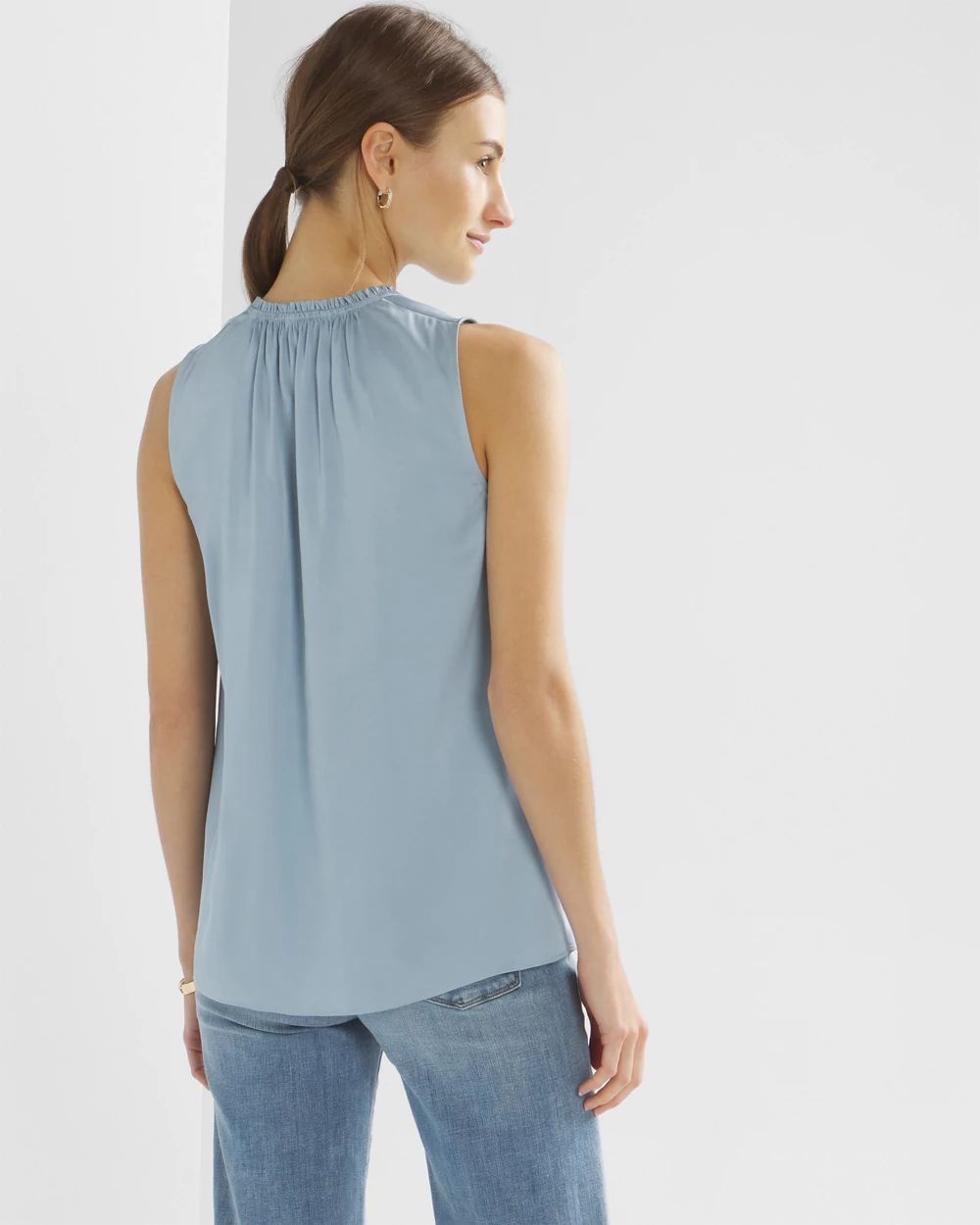 Sleeveless Ruched V-Neck Shell Top click to view larger image.
