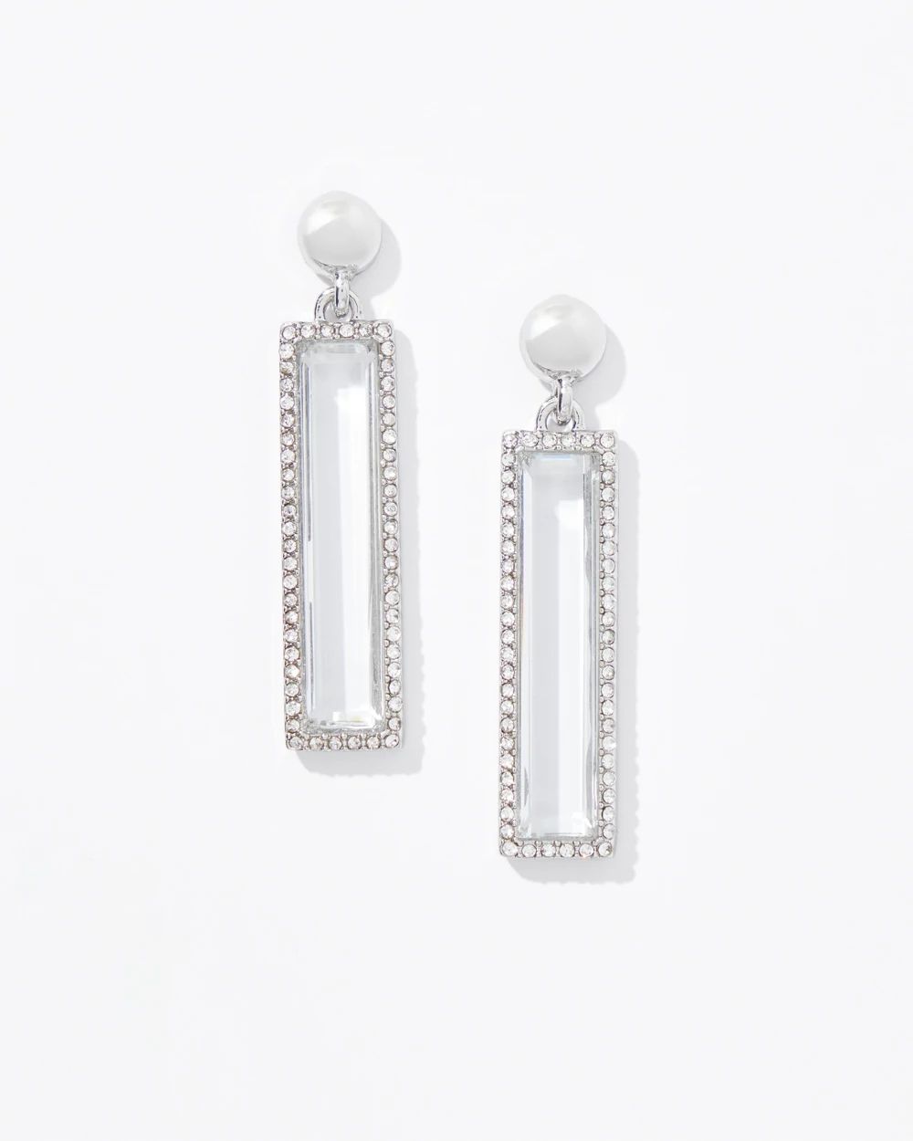 Silver Pave Crystal Linear Earrings