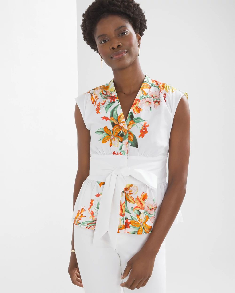 Short Sleeve Tie Waist Blouse