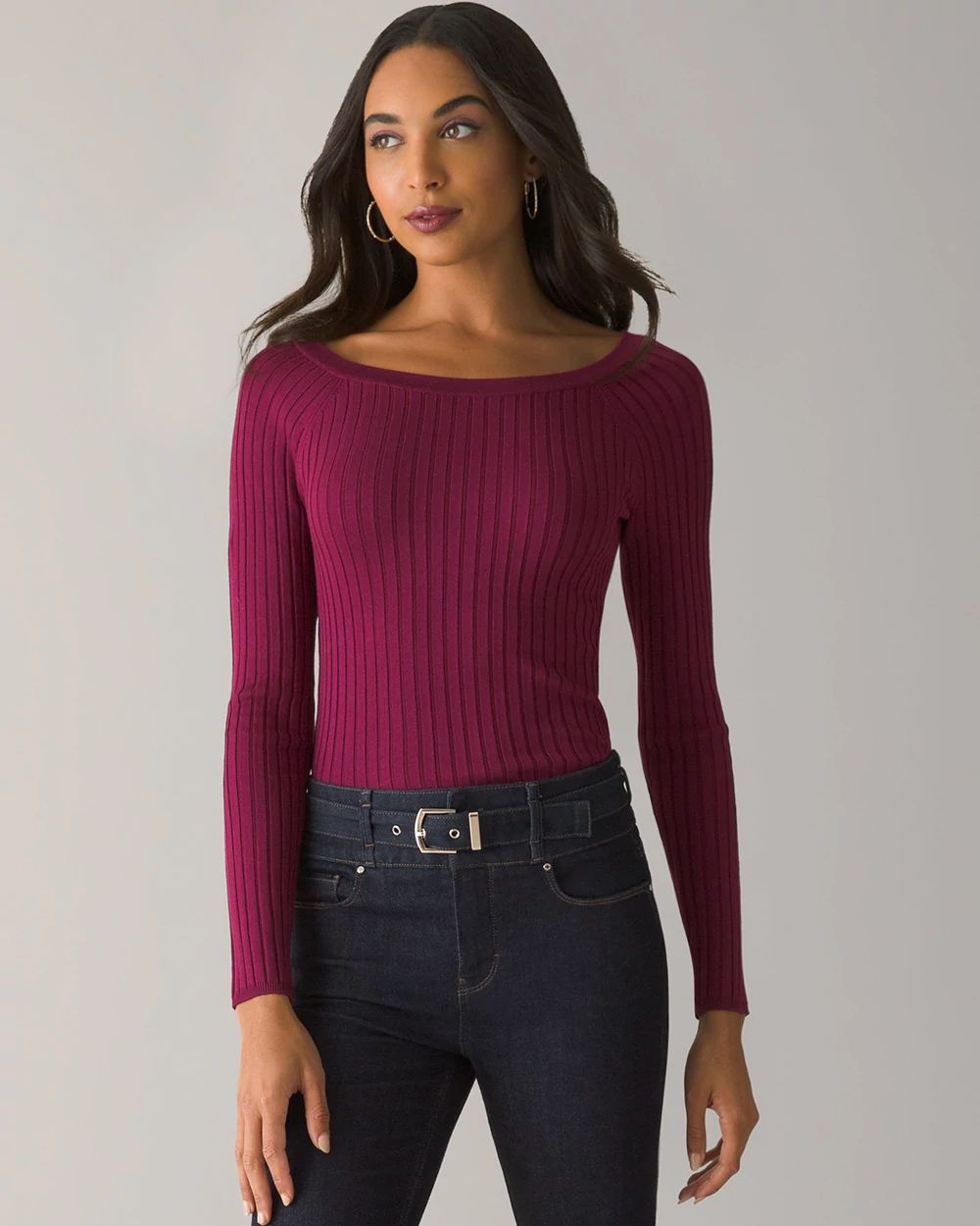 Ribbed Bateau Neck Pullover click to view larger image.