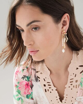 Pearl, Coral & Goldtone Earrings