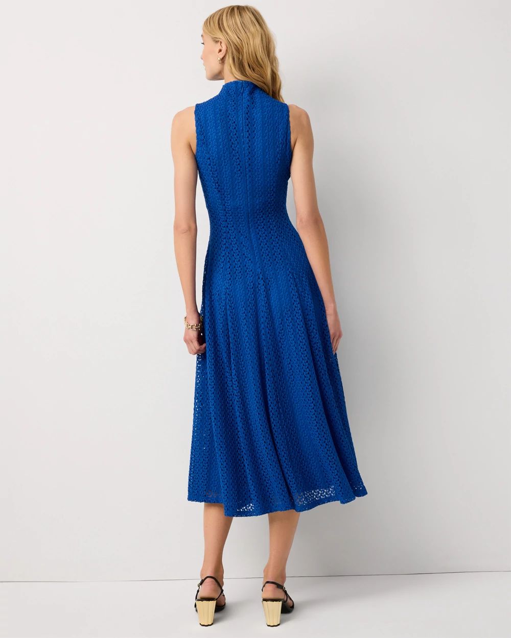 Mock Neck Knit Lace Midi Dress click to view larger image.