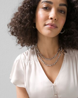 Convertible Silvertone Pavé Link Necklace
