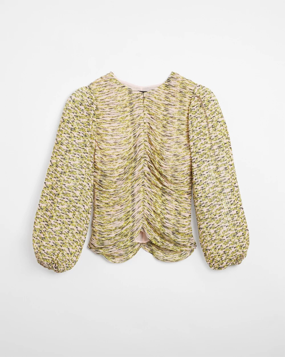 Long Sleeve Pleated Keyhole Blouse