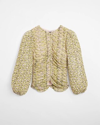 Long Sleeve Pleated Keyhole Blouse click to view larger image.