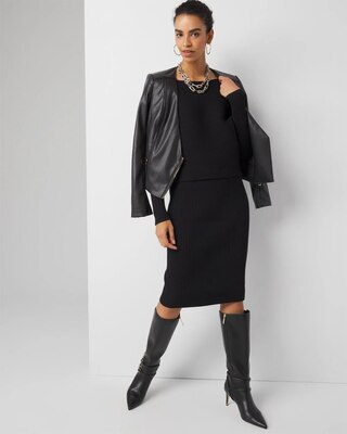 Off-Shoulder Ribbed Sweater Dress click to view larger image.