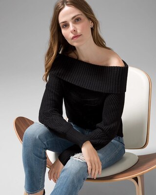 Off-the-Shoulder Cable Knit Sweater