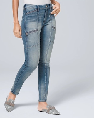 Curvy-Fit Mid-Rise Studded Skinny Jeans