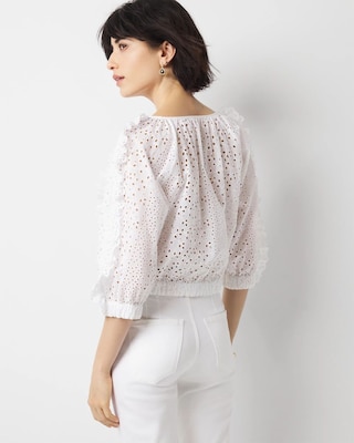 Petite Eyelet & Ruffle Blouse click to view larger image.