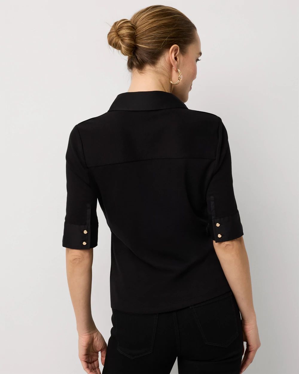 Poplin Detail Knit Polo Henley