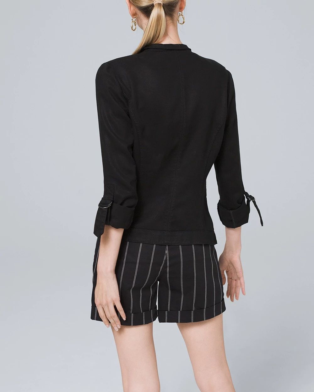 Drape-Front Roll-Sleeve Jacket