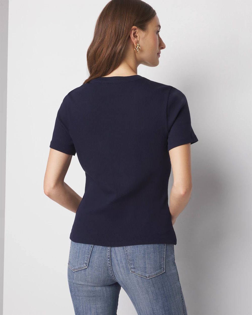 WHBM® FORME Ribbed Stretch Button Shoulder Tee click to view larger image.