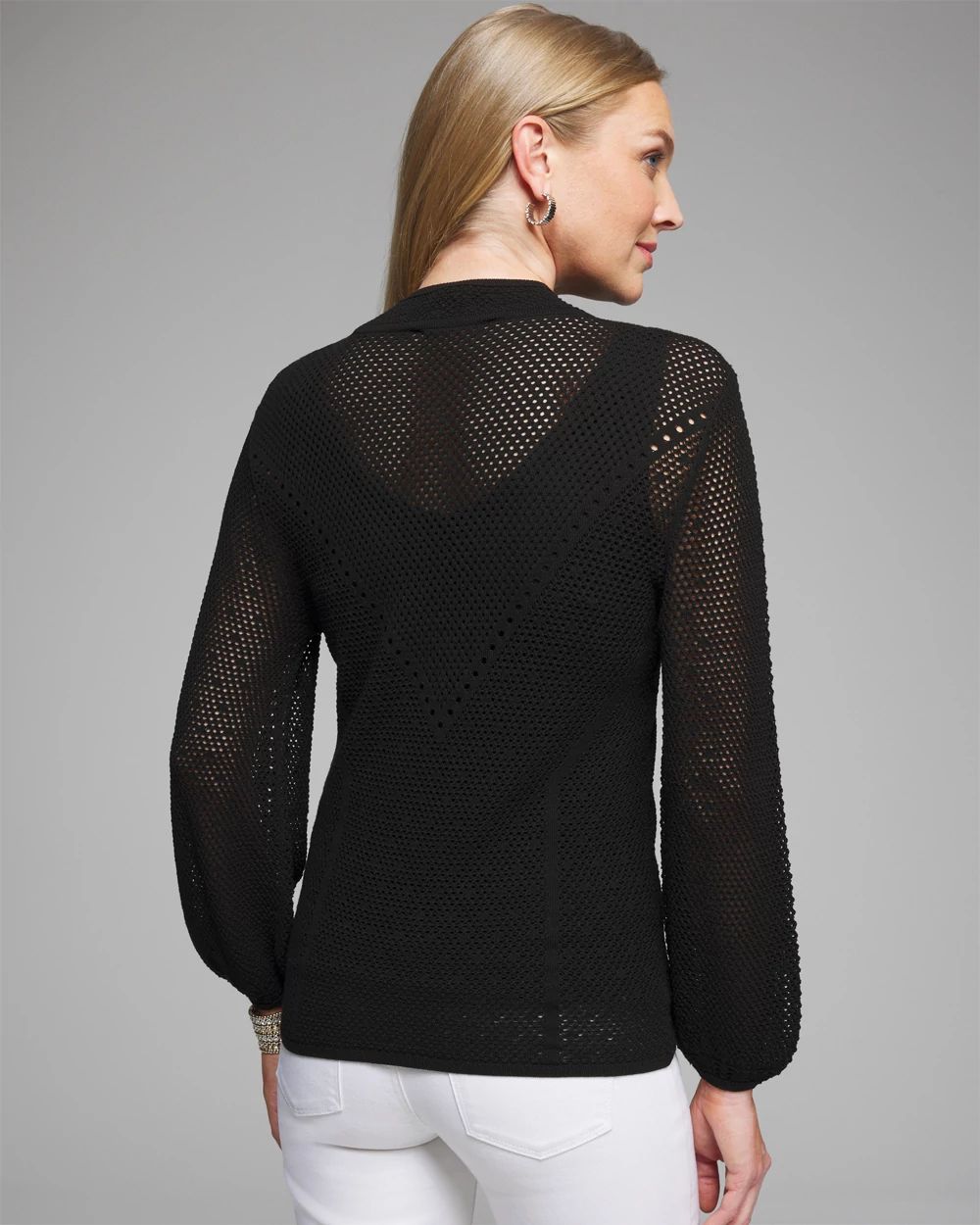 Outlet WHBM Mock Neck Pointelle Pullover click to view larger image.