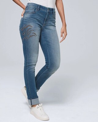 Mid-Rise Beaded Slim Ankle Jeans