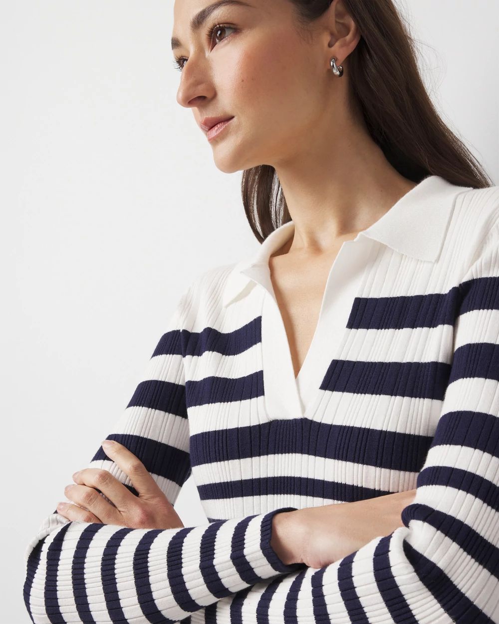 Ribbed Collar Pullover Sweater click to view larger image.