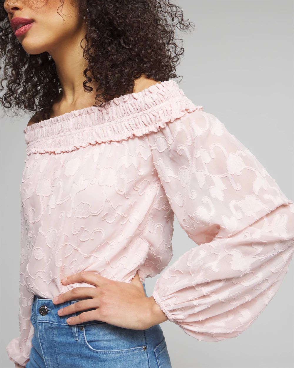 Outlet WHBM Off-The-Shoulder Jacquard Blouse click to view larger image.
