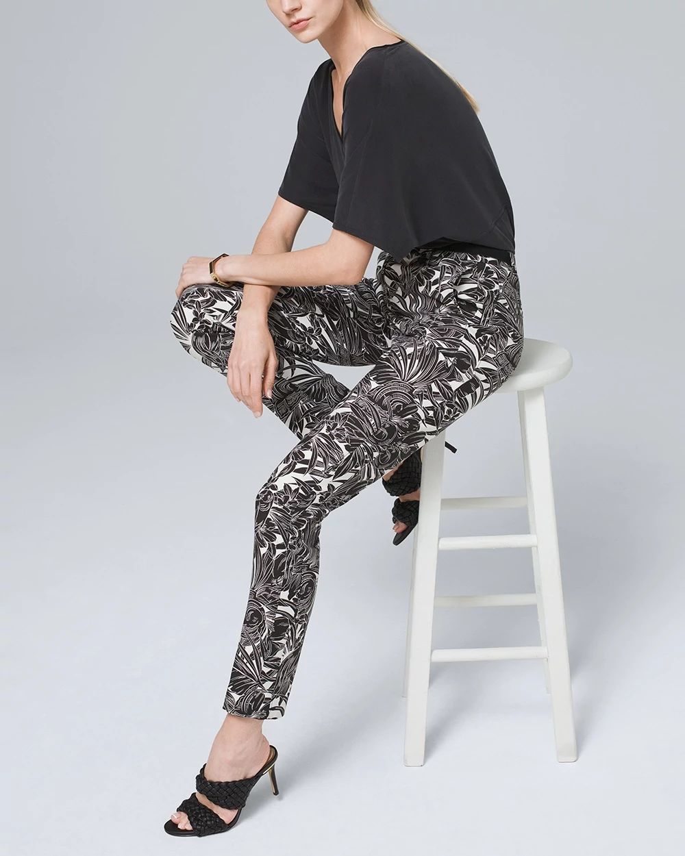 Tropical-Print Comfort Stretch Slim Ankle Pants click to view larger image.