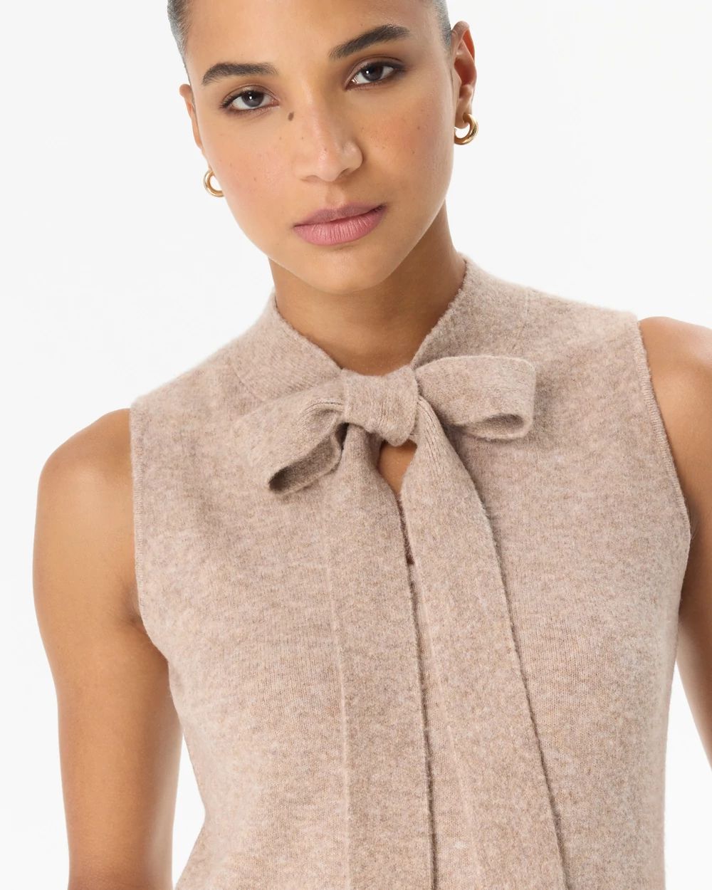 Tie-Neck Sleeveless Sweater Tank click to view larger image.