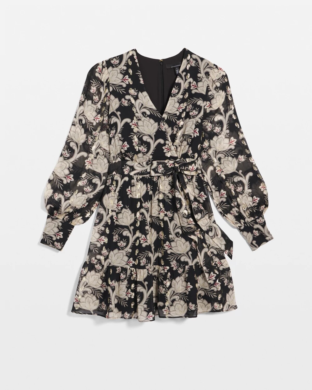 White House Black Market Petite Long Sleeve V-neck Mini Dress In Black