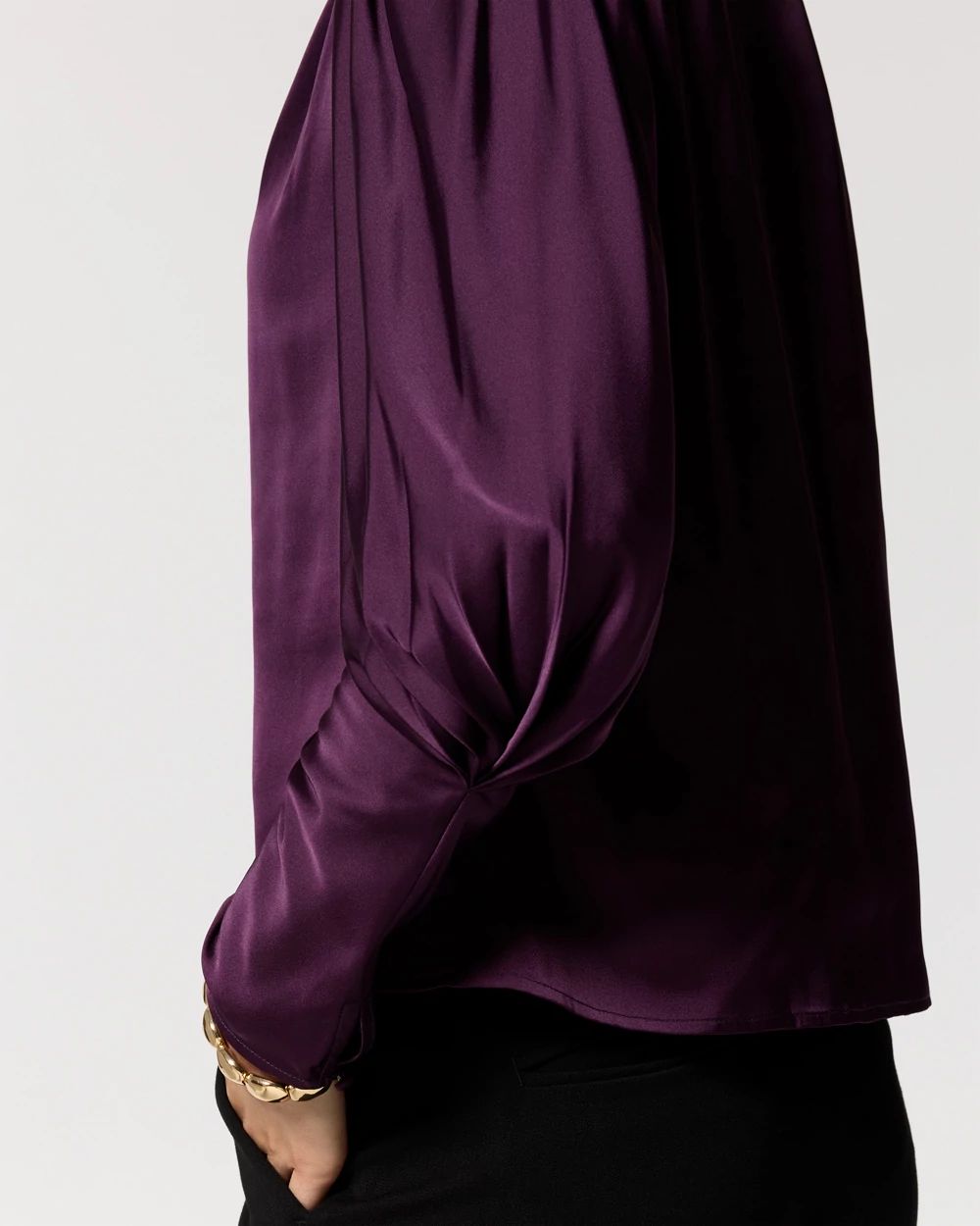 Pleated Sleeve Satin Blouse click to view larger image.