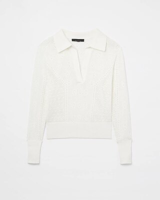 Stitchy V-Neck Polo Collar Pullover