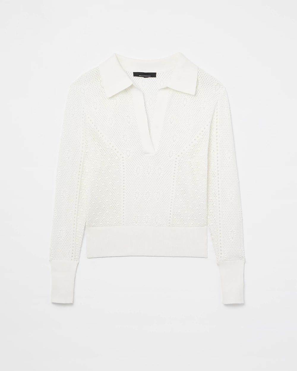 Stitchy V-Neck Polo Collar Pullover