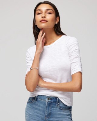 Shirred Sleeve Crewneck Tee