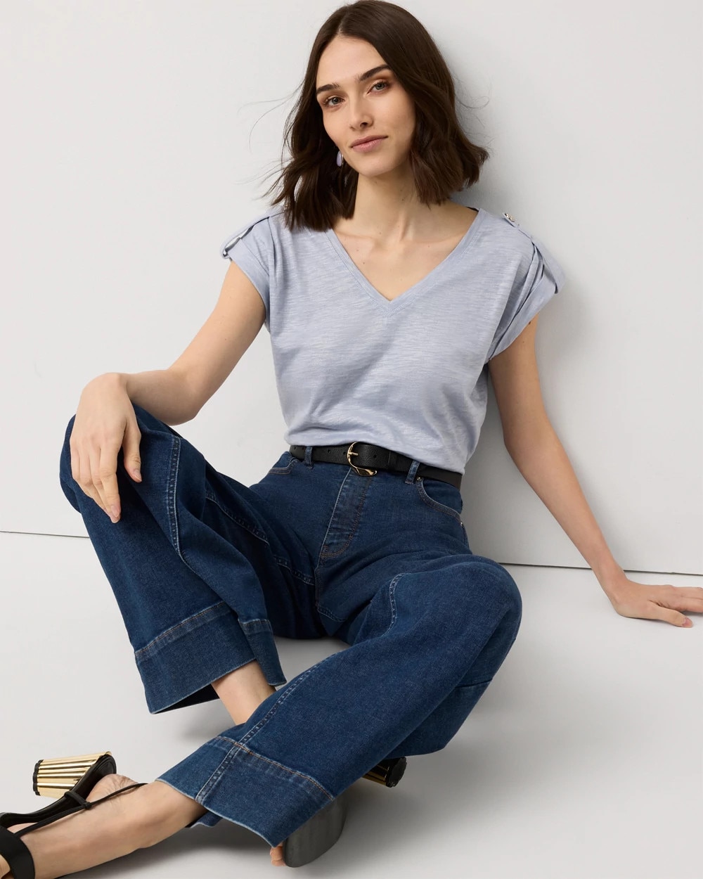 V-Neck Tee with Epaulets