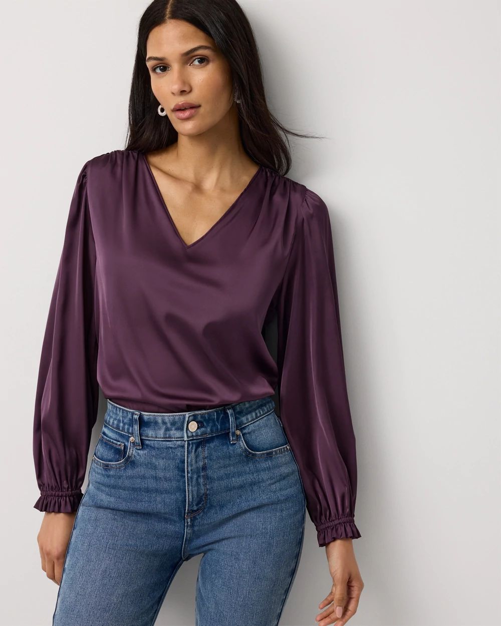 Ruffle Cuff Satin Blouse
