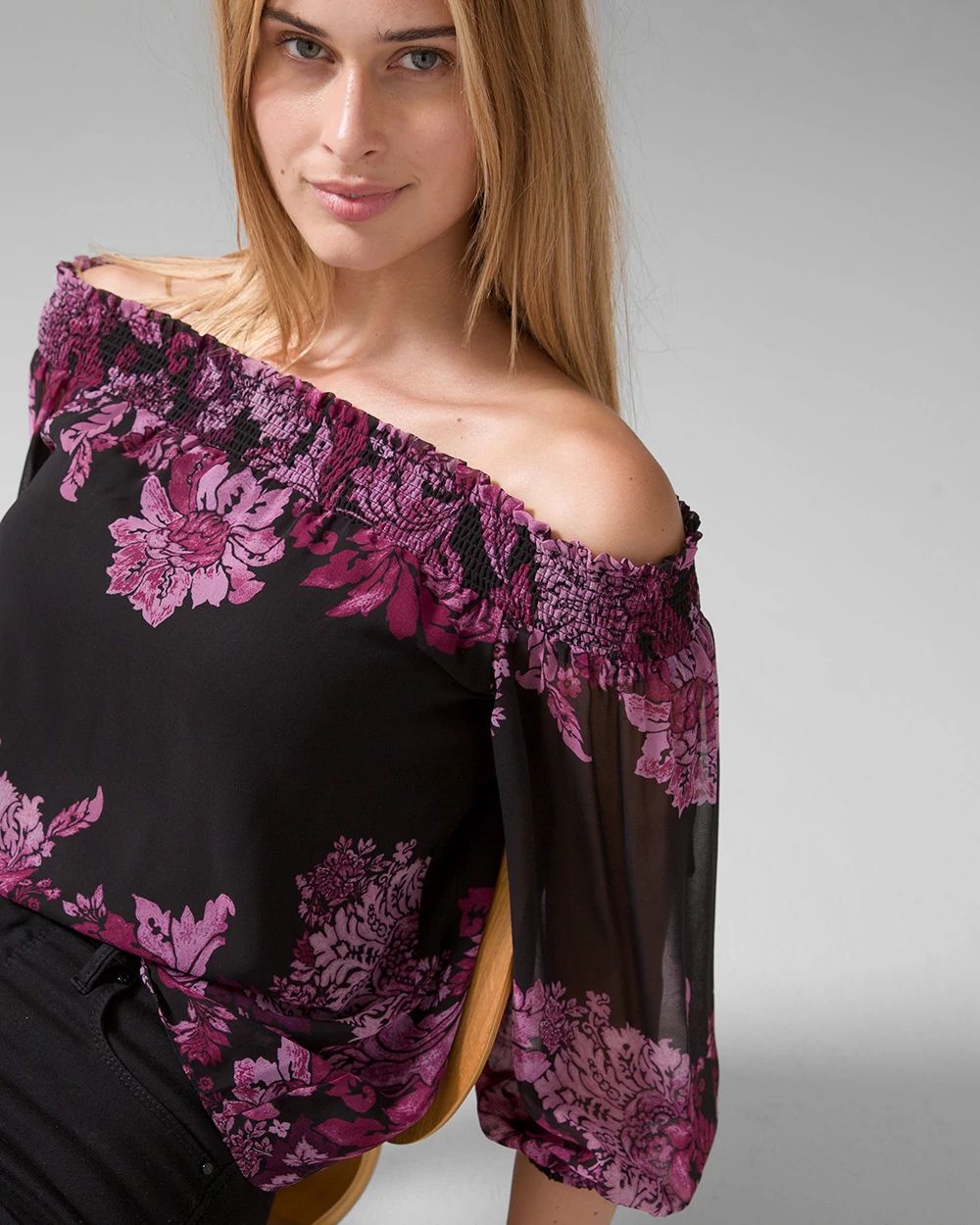 Off-the-Shoulder Floral Blouse click to view larger image.