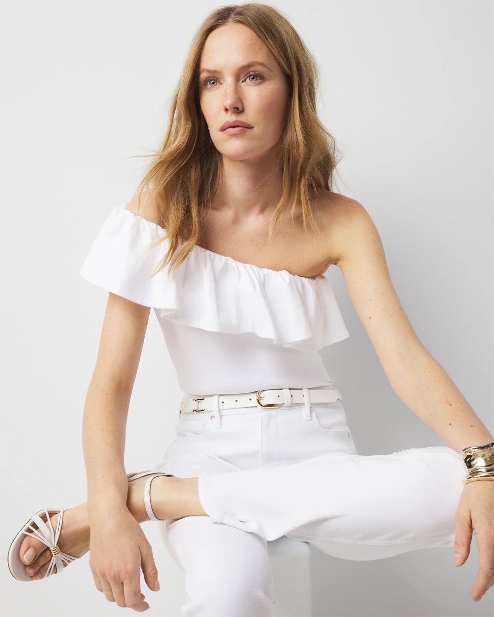 One-Shoulder Poplin Ruffle Top