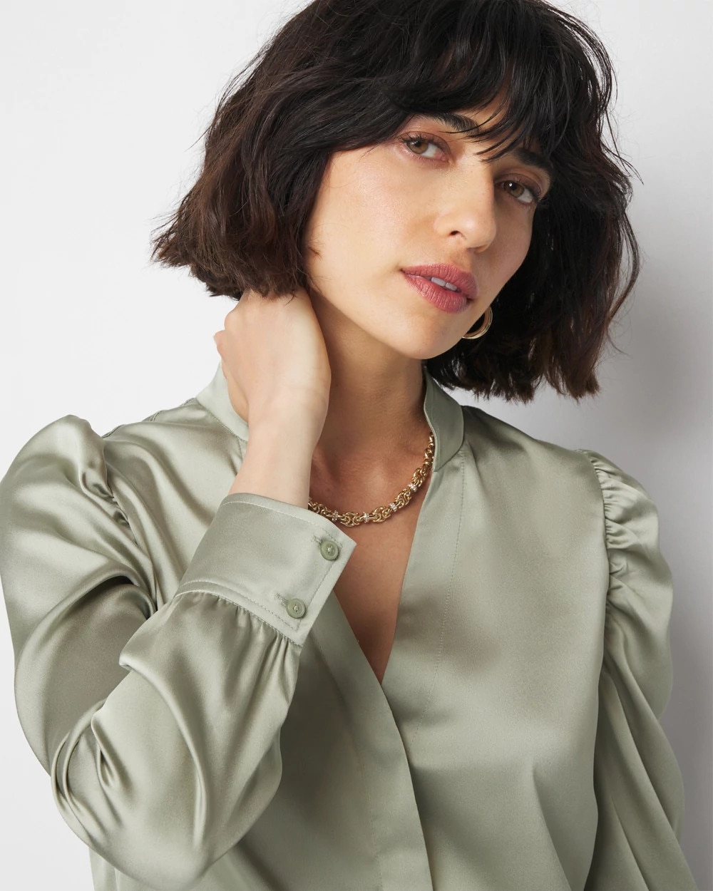 Y-Neck Ruched Shoulder Shirt