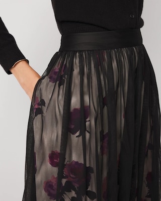 Tulle Overlay Floral Midi Skirt click to view larger image.