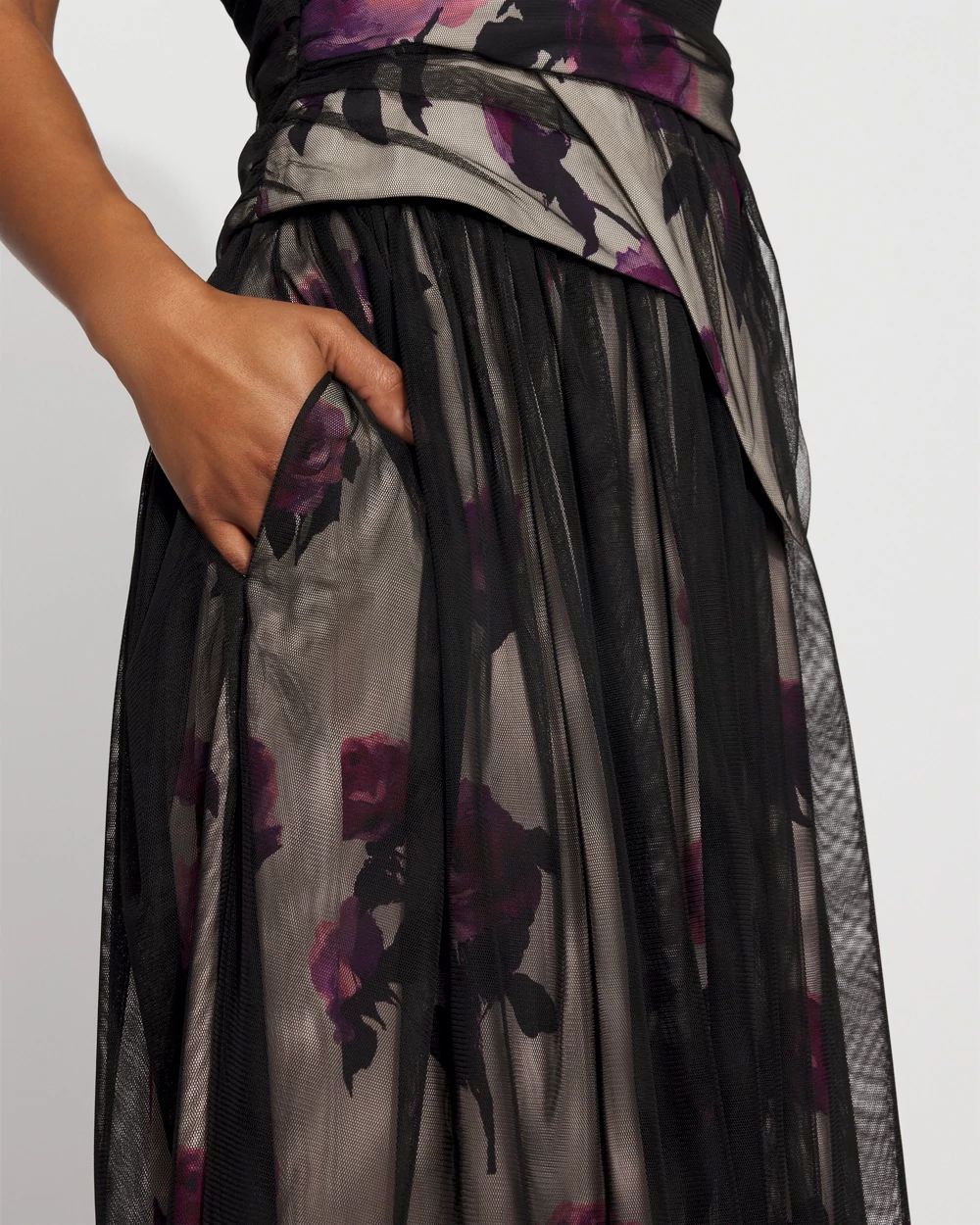 Tulle Overlay Floral Midi Skirt