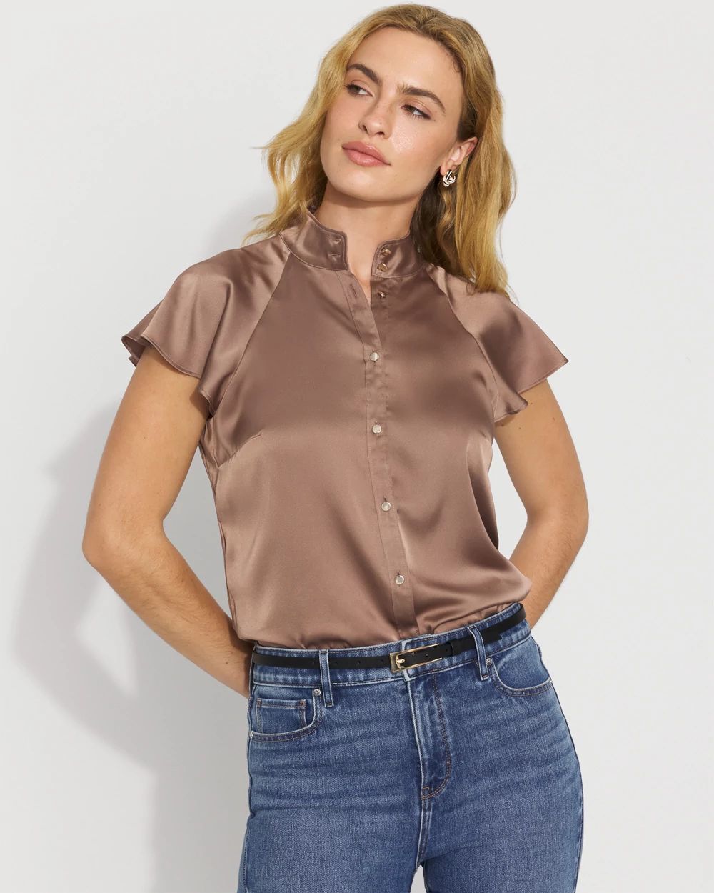 Flutter-Sleeve Satin Shirt
