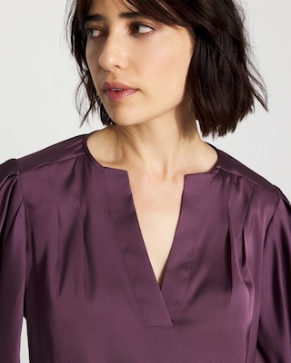 Pleated Sleeve Satin Blouse click to view larger image.
