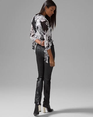 High-Rise Coated Denim & Lace Slim Jeans click to view larger image.