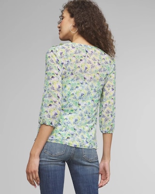 3/4 Sleeve V-Neck Ruffle Front Blouse