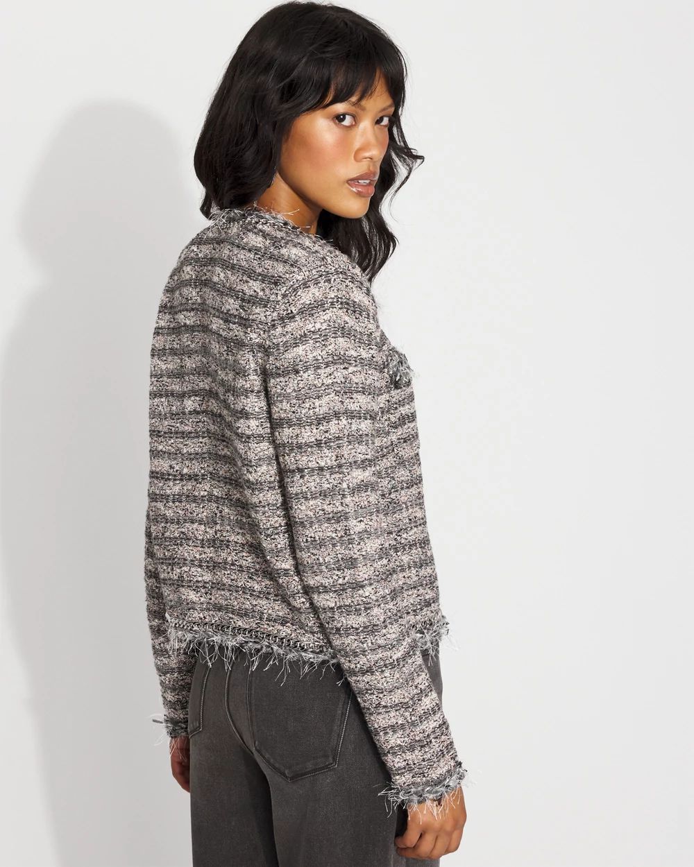 Petite Chain-Trim Tweed Sweater Jacket