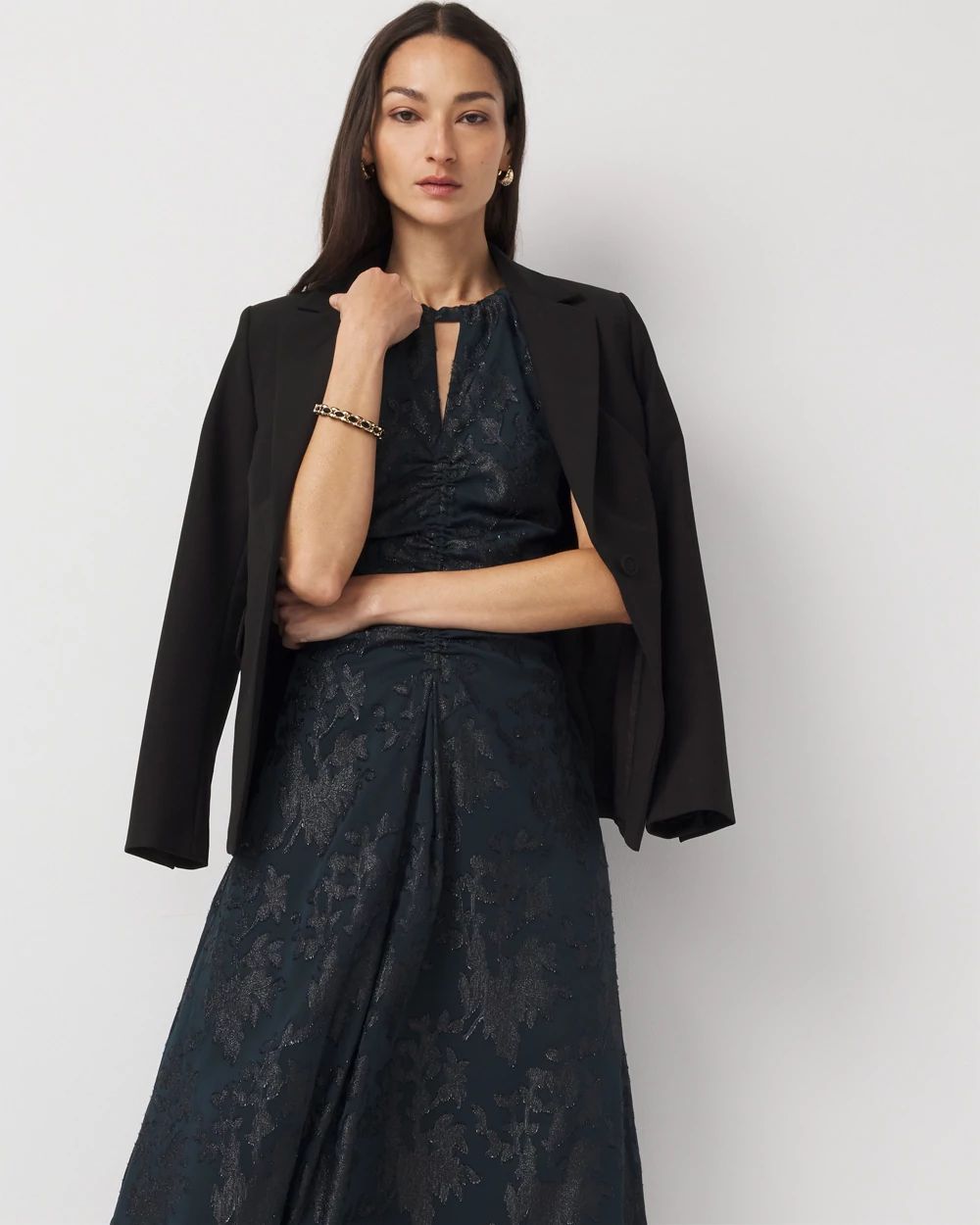 Petite Jacquard Halter Midi Dress