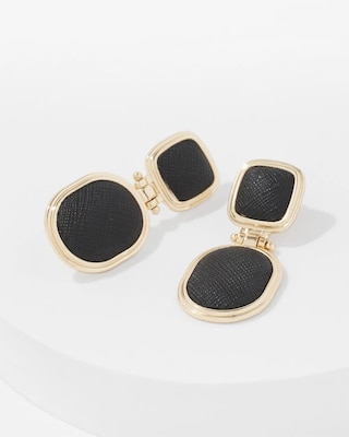 Black Textured Leather Drop Earrings click to view larger image.